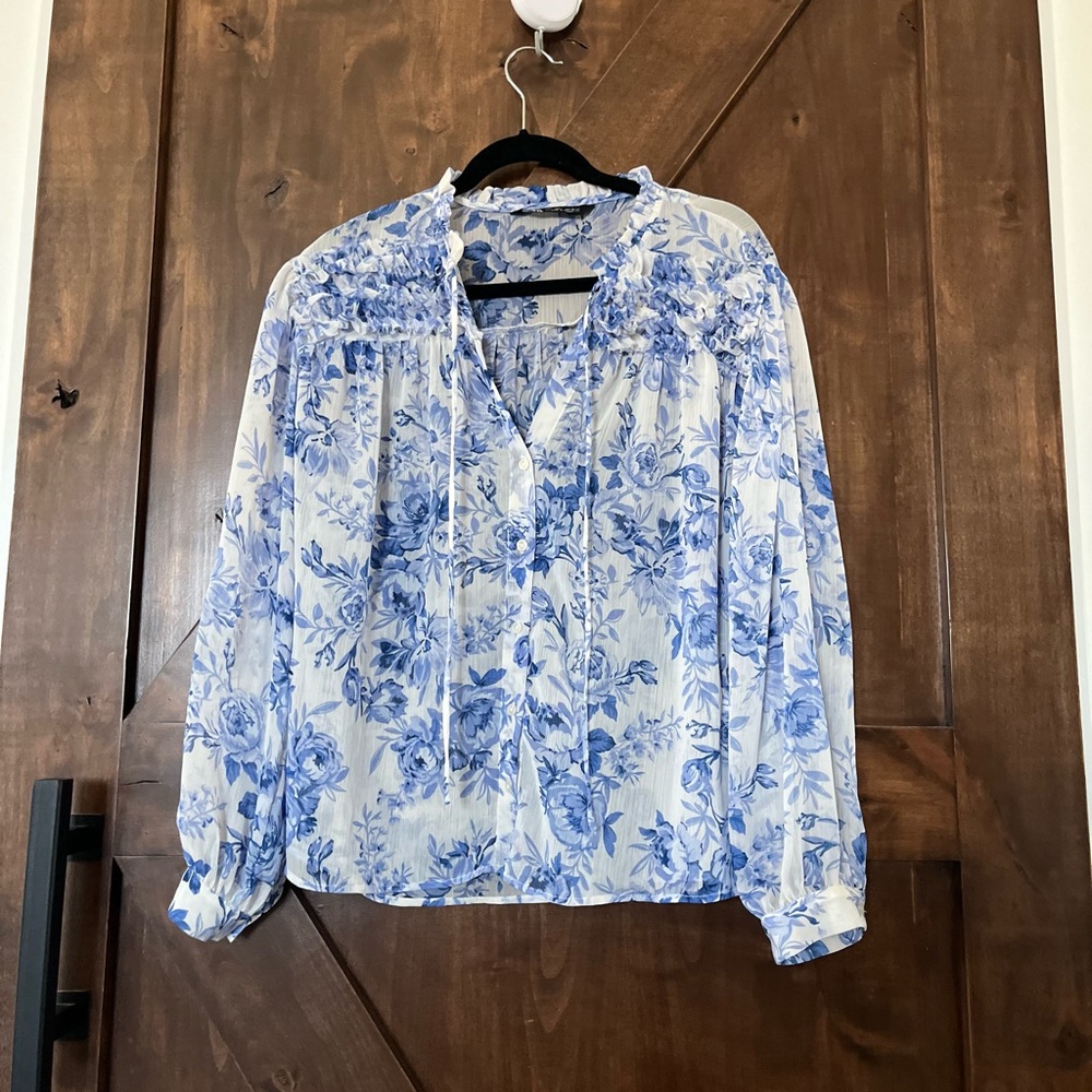 Zara Blue Floral Blouse